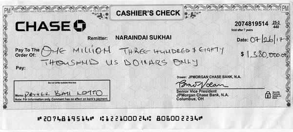Именно этот чек получил несостоявшийся миллионер